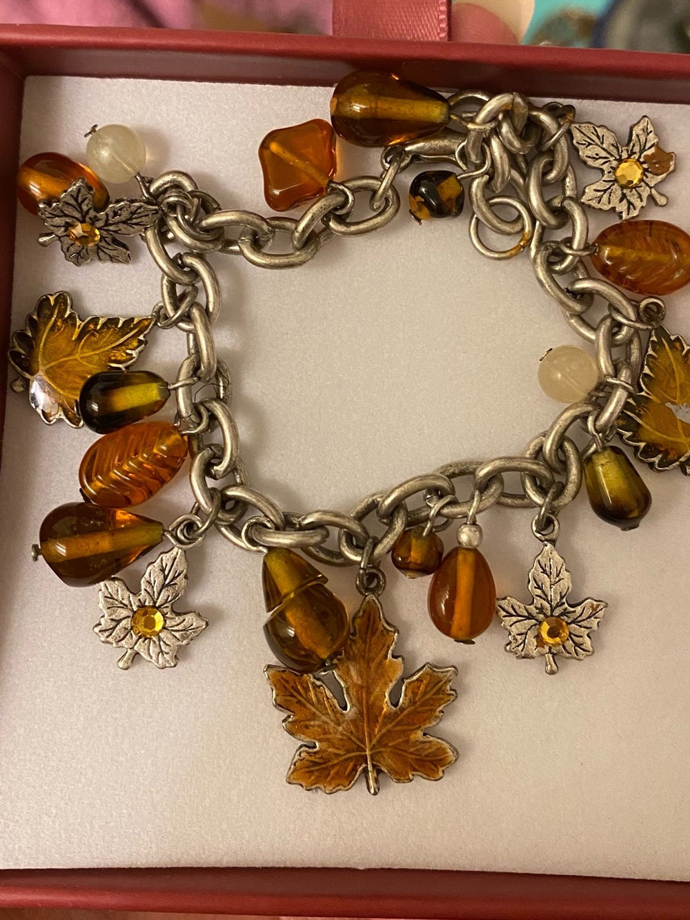 Amber Leaf Charm Bracelet – Women Jewelry